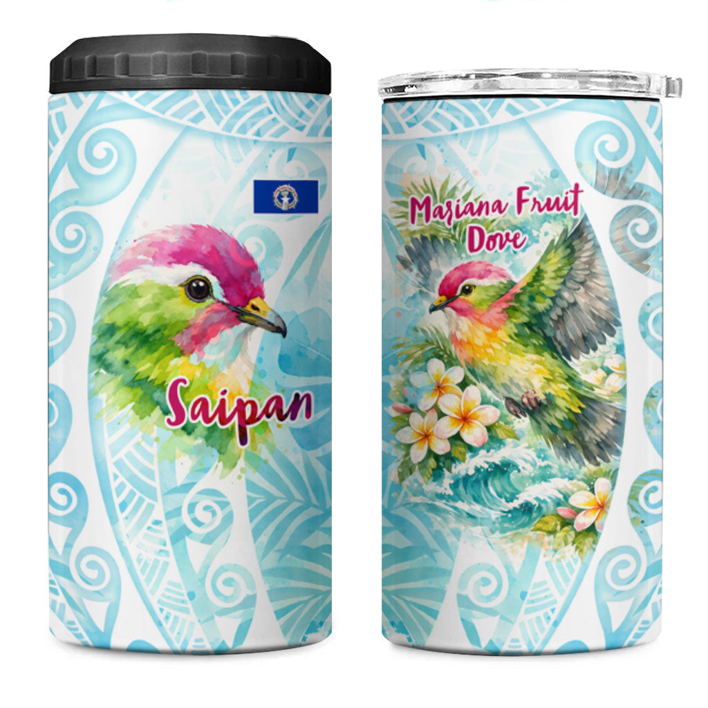 Saipan CMNI 4 in 1 Can Cooler Tumbler Polynesian Northern Mariana Islands Fruit Dove Watercolor