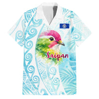 Saipan CMNI Family Matching Off The Shoulder Long Sleeve Dress and Hawaiian Shirt Polynesian Northern Mariana Islands Fruit Dove Watercolor TS04 Dad's Shirt - Short Sleeve Blue White - Polynesian Pride