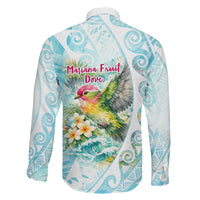 Saipan CMNI Family Matching Off The Shoulder Long Sleeve Dress and Hawaiian Shirt Polynesian Northern Mariana Islands Fruit Dove Watercolor TS04 - Polynesian Pride