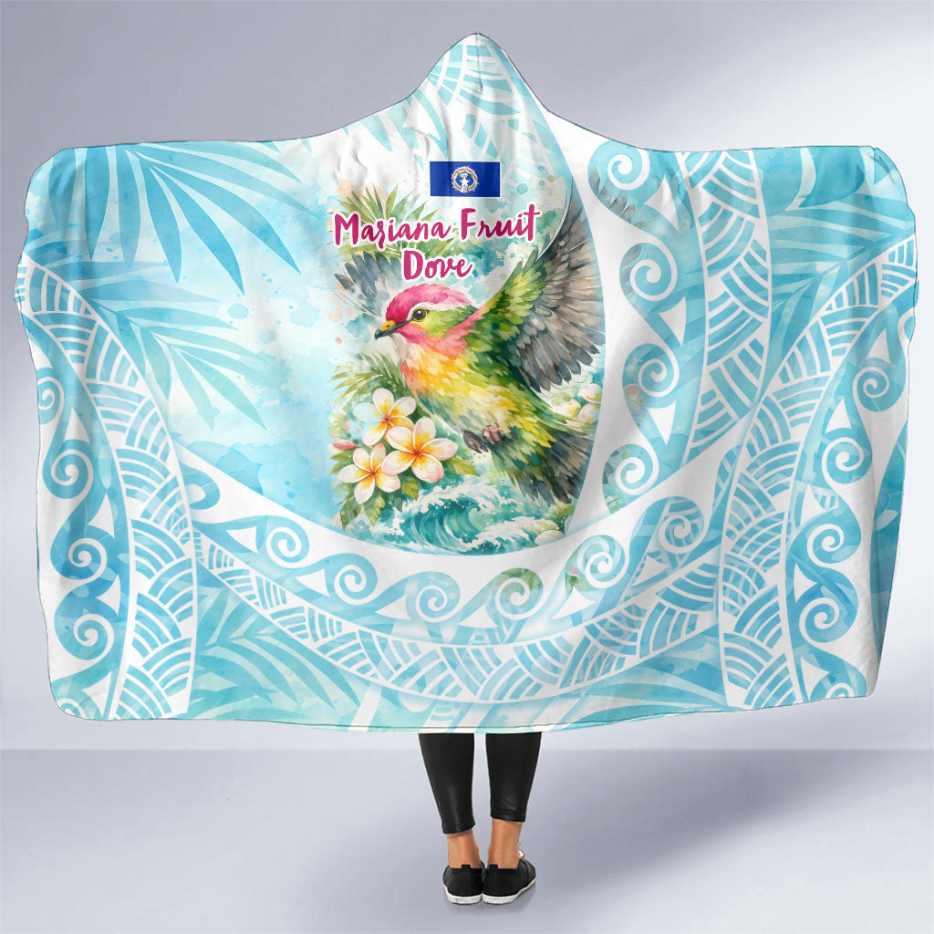 Saipan CMNI Hooded Blanket Polynesian Northern Mariana Islands Fruit Dove Watercolor TS04 One Size Blue White - Polynesian Pride