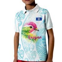 Saipan CMNI Kid Polo Shirt Polynesian Northern Mariana Islands Fruit Dove Watercolor TS04 Kid Blue White - Polynesian Pride