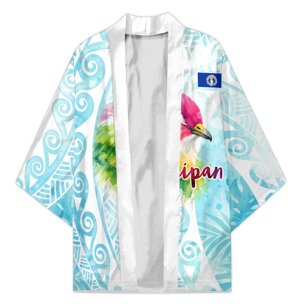 Saipan CMNI Kimono Polynesian Northern Mariana Islands Fruit Dove Watercolor TS04 Unisex Blue White - Polynesian Pride