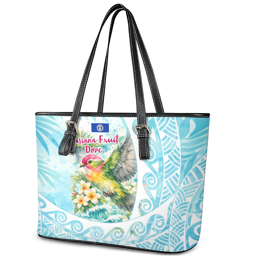 Saipan CMNI Leather Tote Bag Polynesian Northern Mariana Islands Fruit Dove Watercolor TS04 - Polynesian Pride