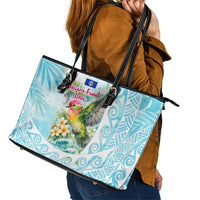 Saipan CMNI Leather Tote Bag Polynesian Northern Mariana Islands Fruit Dove Watercolor TS04 - Polynesian Pride