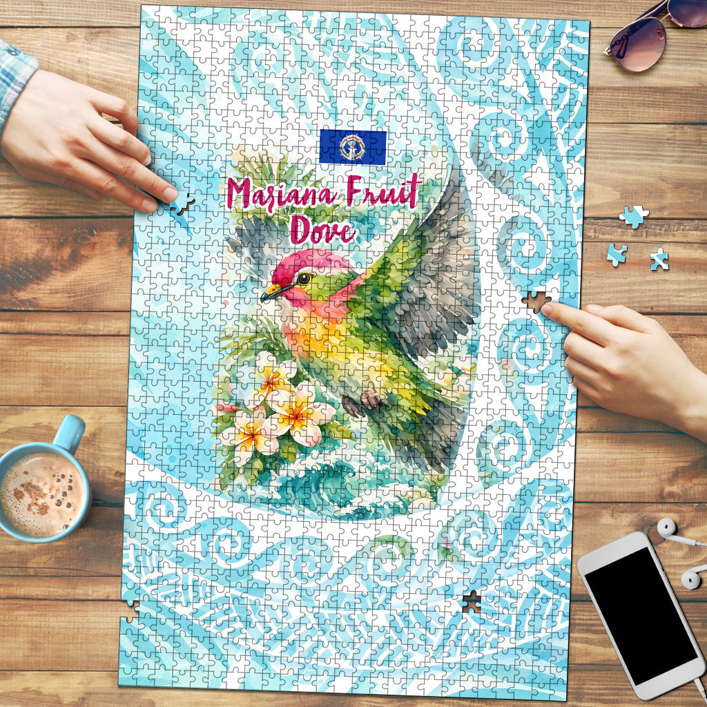 Saipan CMNI Puzzle Polynesian Northern Mariana Islands Fruit Dove Watercolor TS04 Blue White - Polynesian Pride