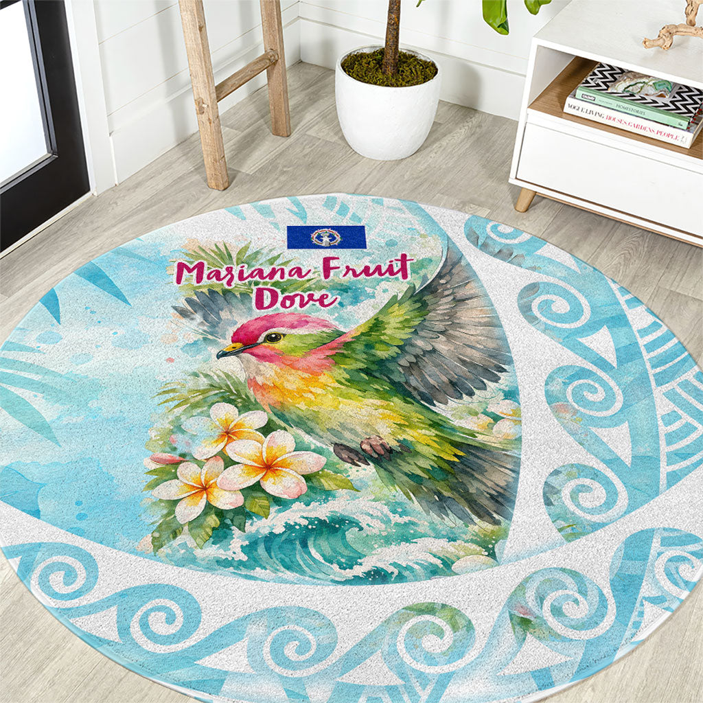 Saipan CMNI Round Carpet Polynesian Northern Mariana Islands Fruit Dove Watercolor TS04 Blue White - Polynesian Pride