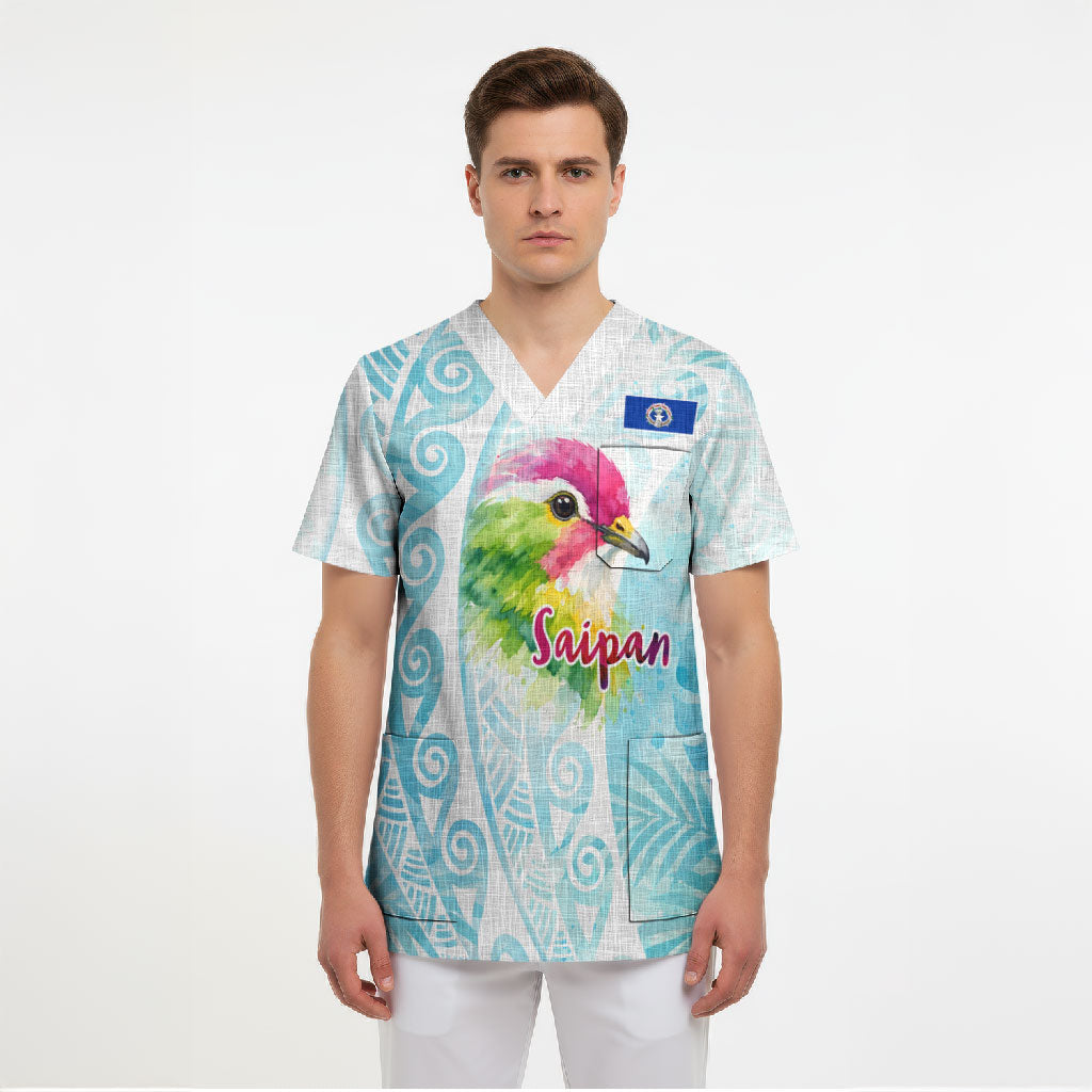 Saipan CMNI Scrub Top Polynesian Northern Mariana Islands Fruit Dove Watercolor TS04 - Polynesian Pride