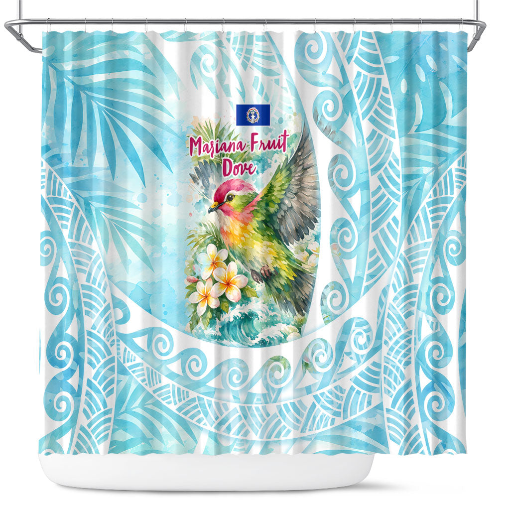 Saipan CMNI Shower Curtain Polynesian Northern Mariana Islands Fruit Dove Watercolor TS04 Blue White - Polynesian Pride