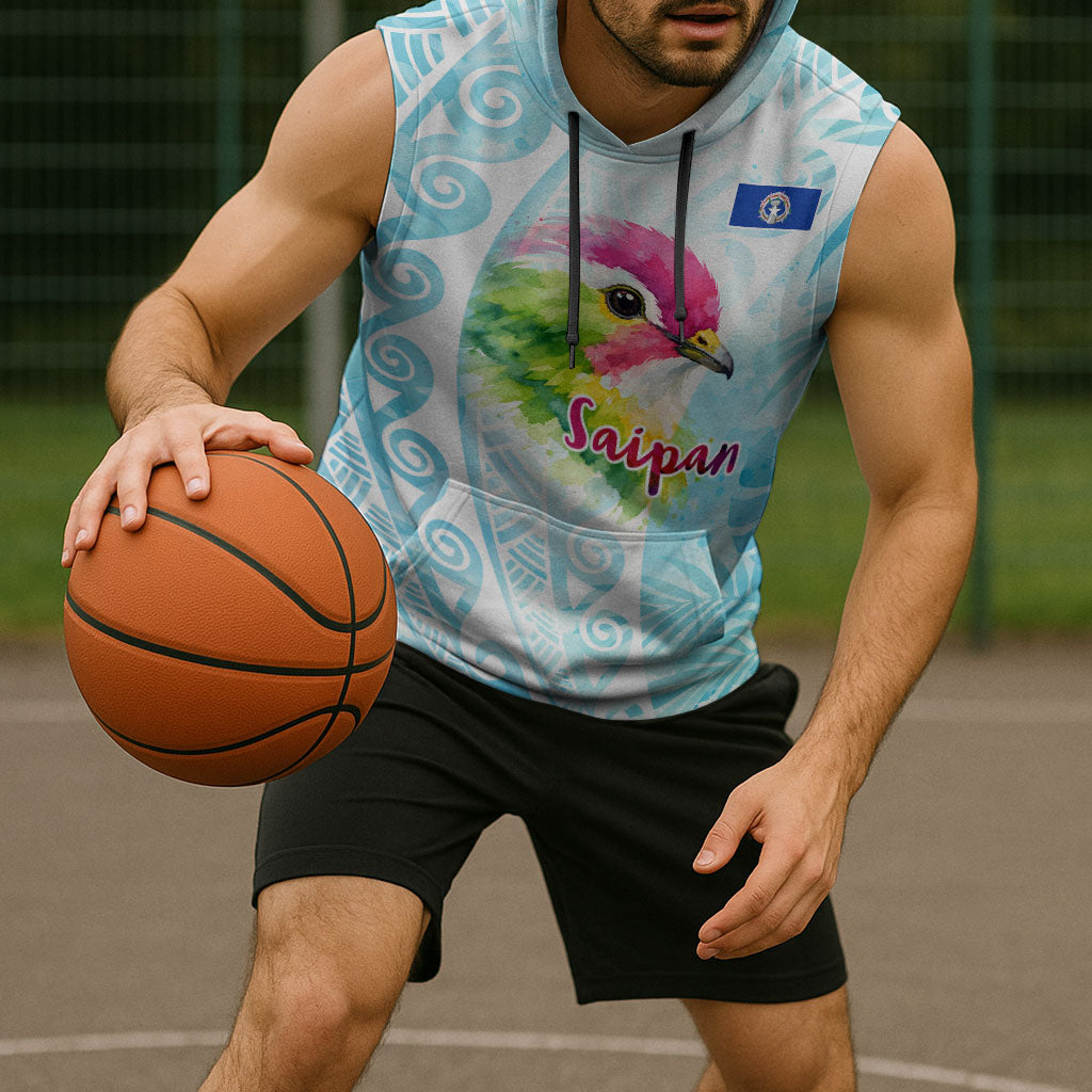 Saipan CMNI Sleeveless Hoodie Polynesian Northern Mariana Islands Fruit Dove Watercolor TS04 - Polynesian Pride