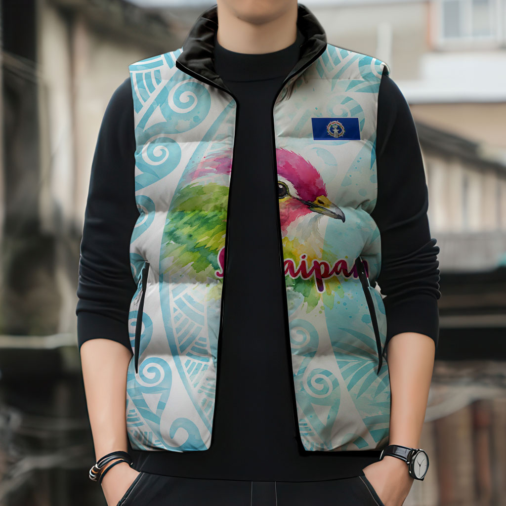 Saipan CMNI Sleeveless Puffer Jacket Polynesian Northern Mariana Islands Fruit Dove Watercolor TS04 - Polynesian Pride
