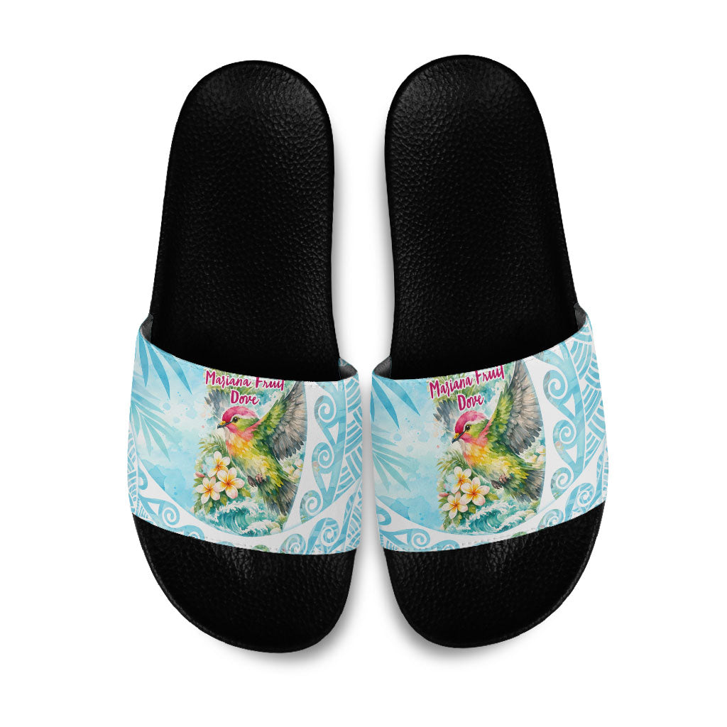 Saipan CMNI Slide Sandals Polynesian Northern Mariana Islands Fruit Dove Watercolor TS04 Blue White - Polynesian Pride