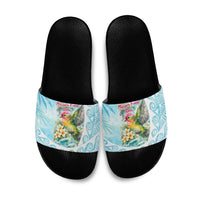 Saipan CMNI Slide Sandals Polynesian Northern Mariana Islands Fruit Dove Watercolor TS04 Blue White - Polynesian Pride