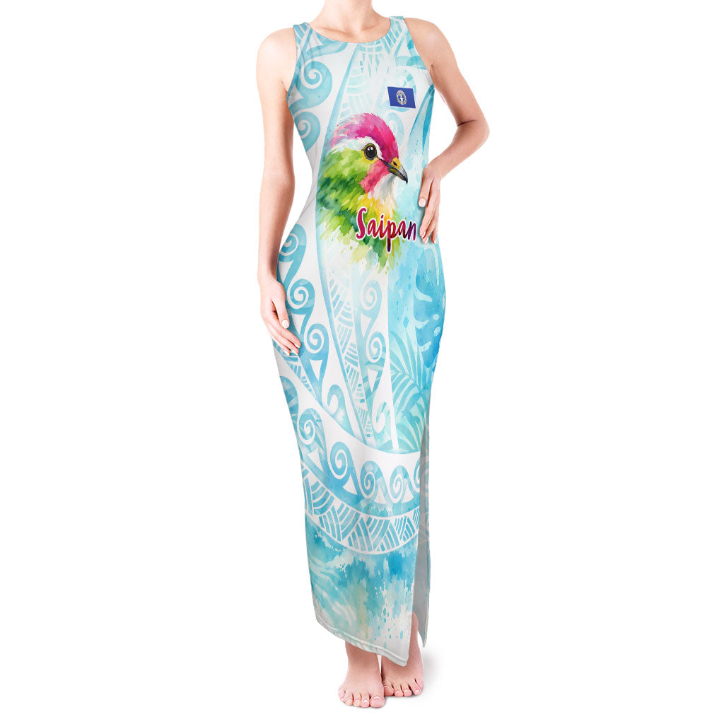 Saipan CMNI Tank Maxi Dress Polynesian Northern Mariana Islands Fruit Dove Watercolor