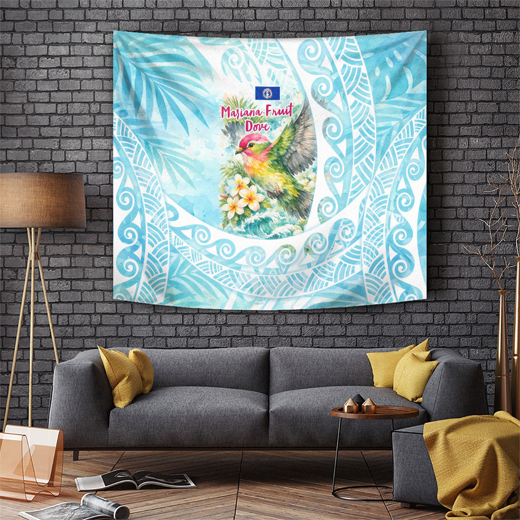 Saipan CMNI Tapestry Polynesian Northern Mariana Islands Fruit Dove Watercolor TS04 Blue White - Polynesian Pride