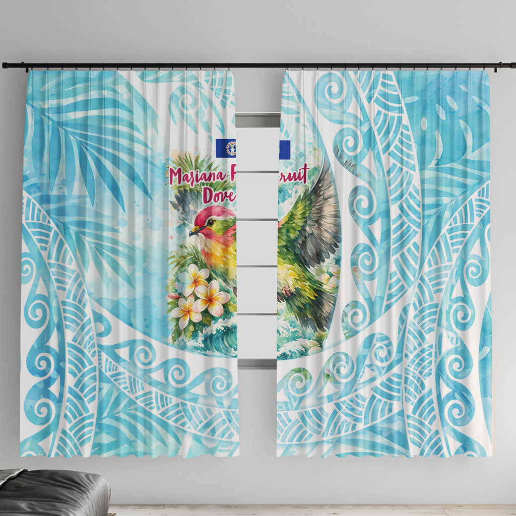 Saipan CMNI Window Curtain Polynesian Northern Mariana Islands Fruit Dove Watercolor TS04 With Hooks Blue White - Polynesian Pride