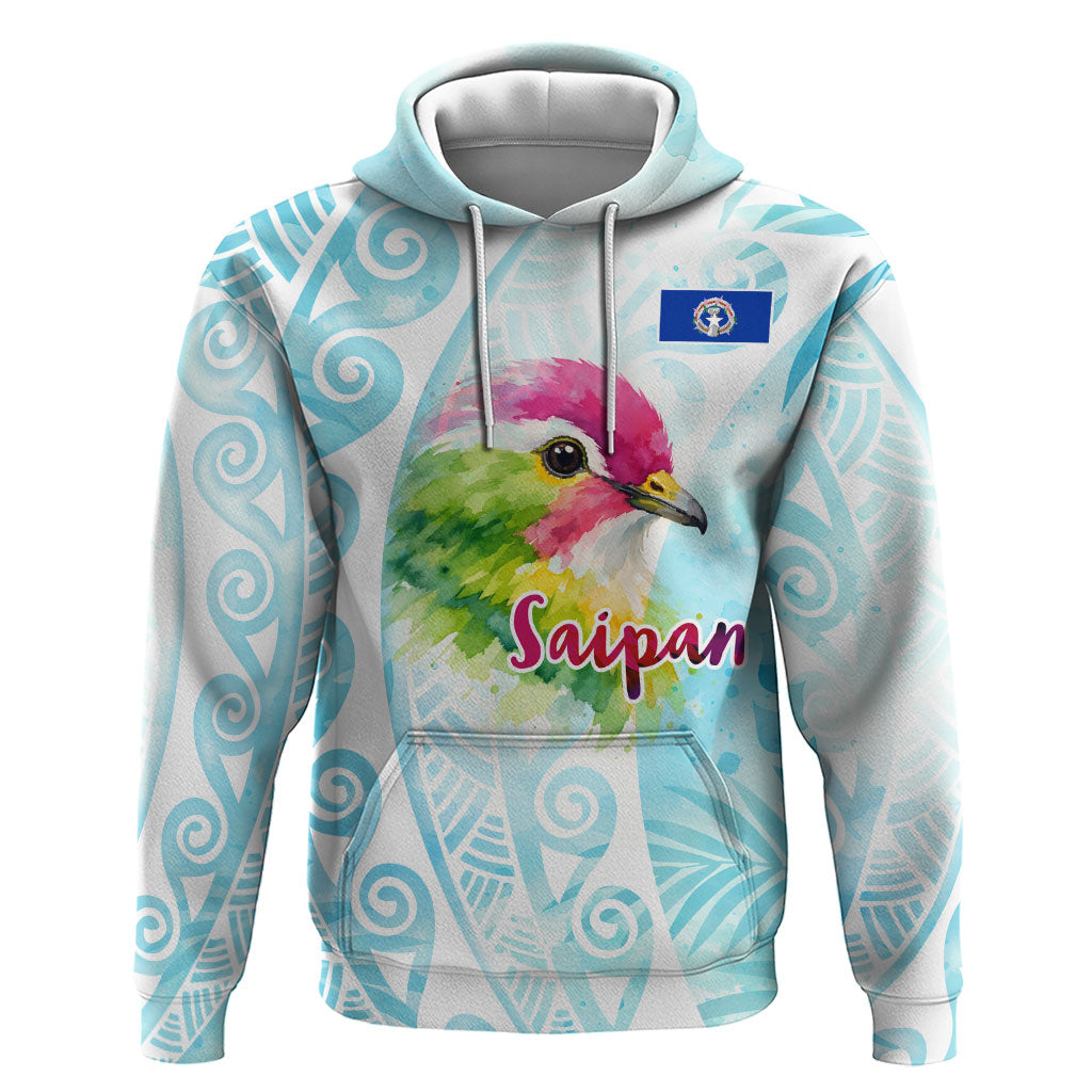 Saipan CMNI Zip Hoodie Polynesian Northern Mariana Islands Fruit Dove Watercolor TS04 Pullover Hoodie Blue White - Polynesian Pride
