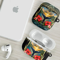 Personalized Masefau American Samoa Whale AirPods Case Polynesian Tribal Pattern Tropical Hibiscus