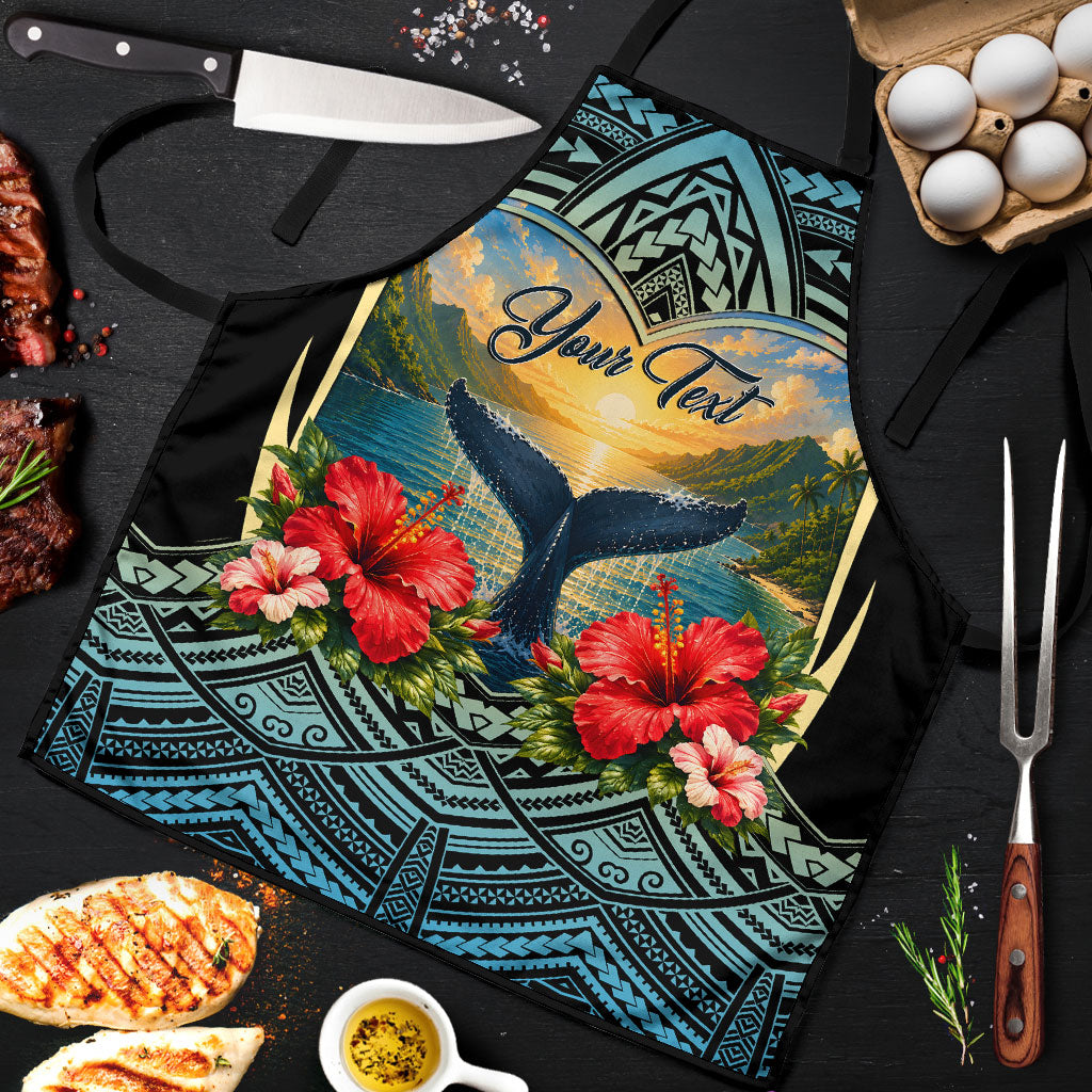 Personalized Masefau American Samoa Whale Apron Polynesian Tribal Pattern Tropical Hibiscus