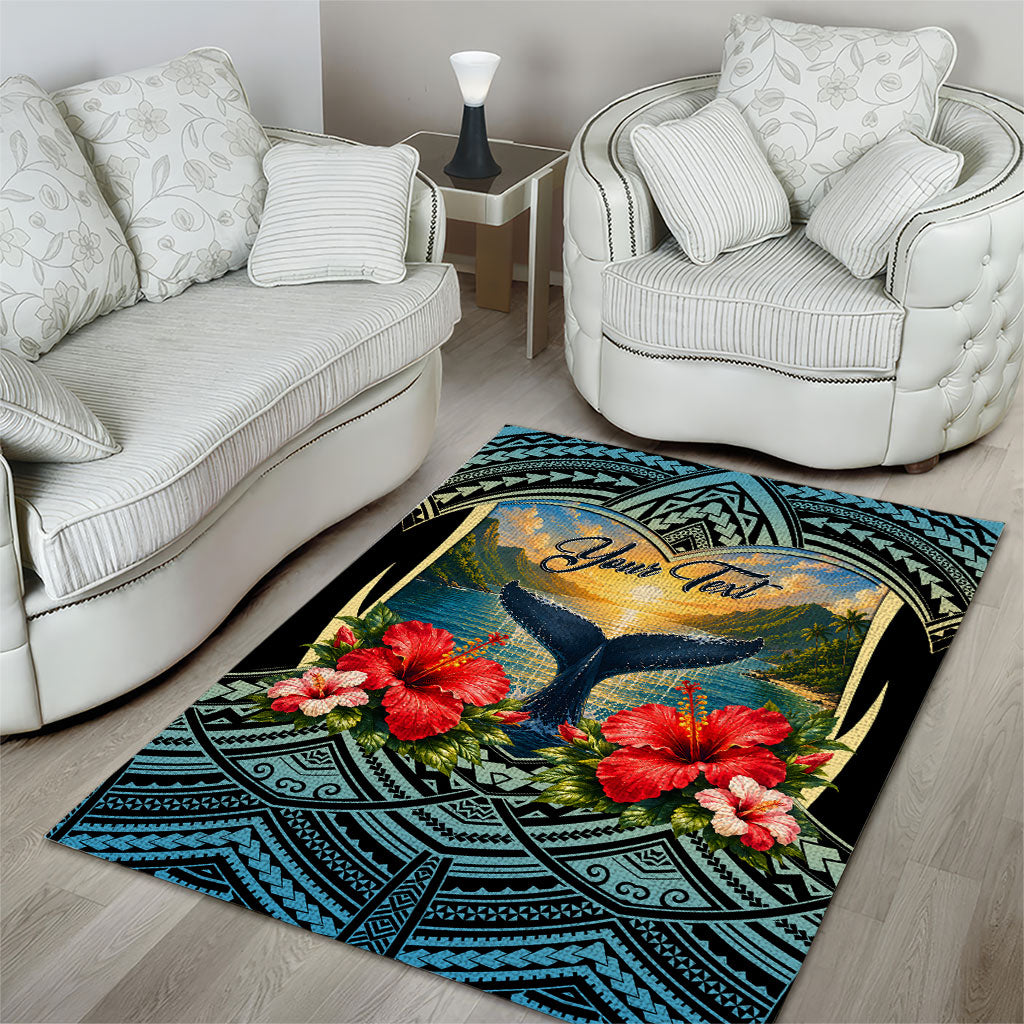 Personalized Masefau American Samoa Whale Area Rug Polynesian Tribal Pattern Tropical Hibiscus