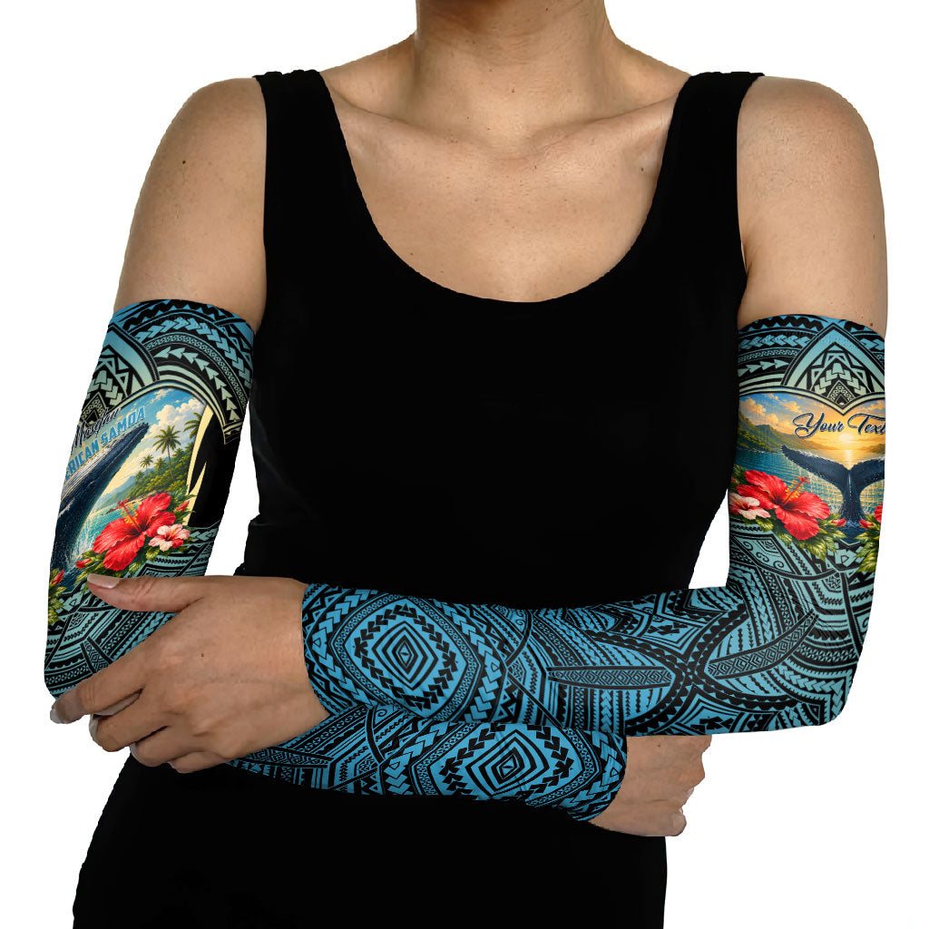 Personalized Masefau American Samoa Whale Arm Sleeves Polynesian Tribal Pattern Tropical Hibiscus