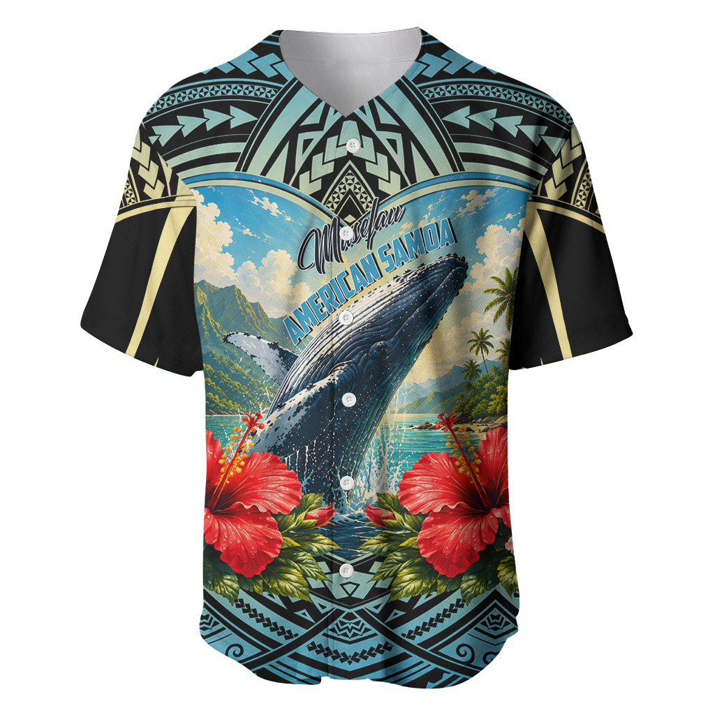 Personalized Masefau American Samoa Whale Baseball Jersey Polynesian Tribal Pattern Tropical Hibiscus