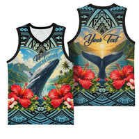 Personalized Masefau American Samoa Whale Basketball Jersey Polynesian Tribal Pattern Tropical Hibiscus