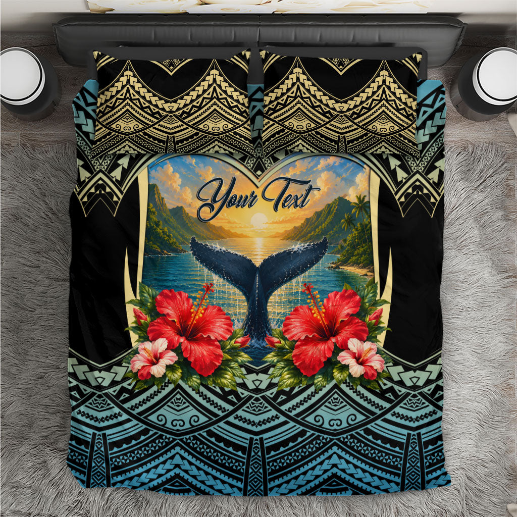 Personalized Masefau American Samoa Whale Bedding Set Polynesian Tribal Pattern Tropical Hibiscus
