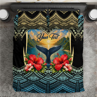 Personalized Masefau American Samoa Whale Bedding Set Polynesian Tribal Pattern Tropical Hibiscus