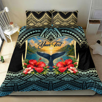 Personalized Masefau American Samoa Whale Bedding Set Polynesian Tribal Pattern Tropical Hibiscus