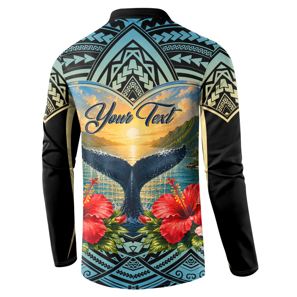 Personalized Masefau American Samoa Whale Button Sweatshirt Polynesian Tribal Pattern Tropical Hibiscus