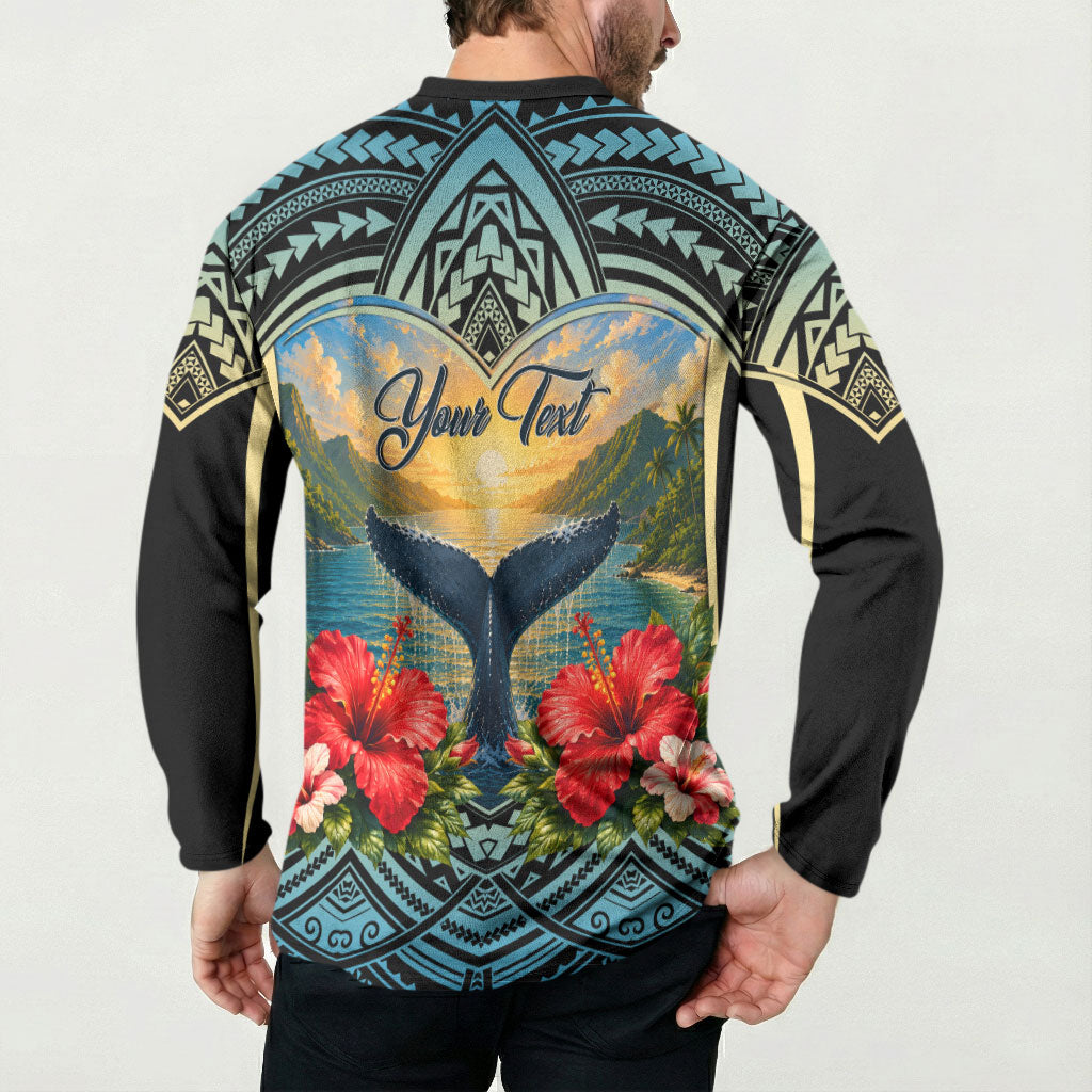Personalized Masefau American Samoa Whale Button Sweatshirt Polynesian Tribal Pattern Tropical Hibiscus
