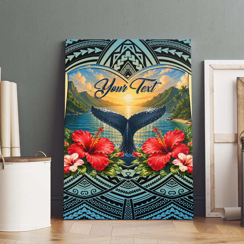 Personalized Masefau American Samoa Whale Canvas Wall Art Polynesian Tribal Pattern Tropical Hibiscus