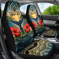Personalized Masefau American Samoa Whale Car Seat Cover Polynesian Tribal Pattern Tropical Hibiscus