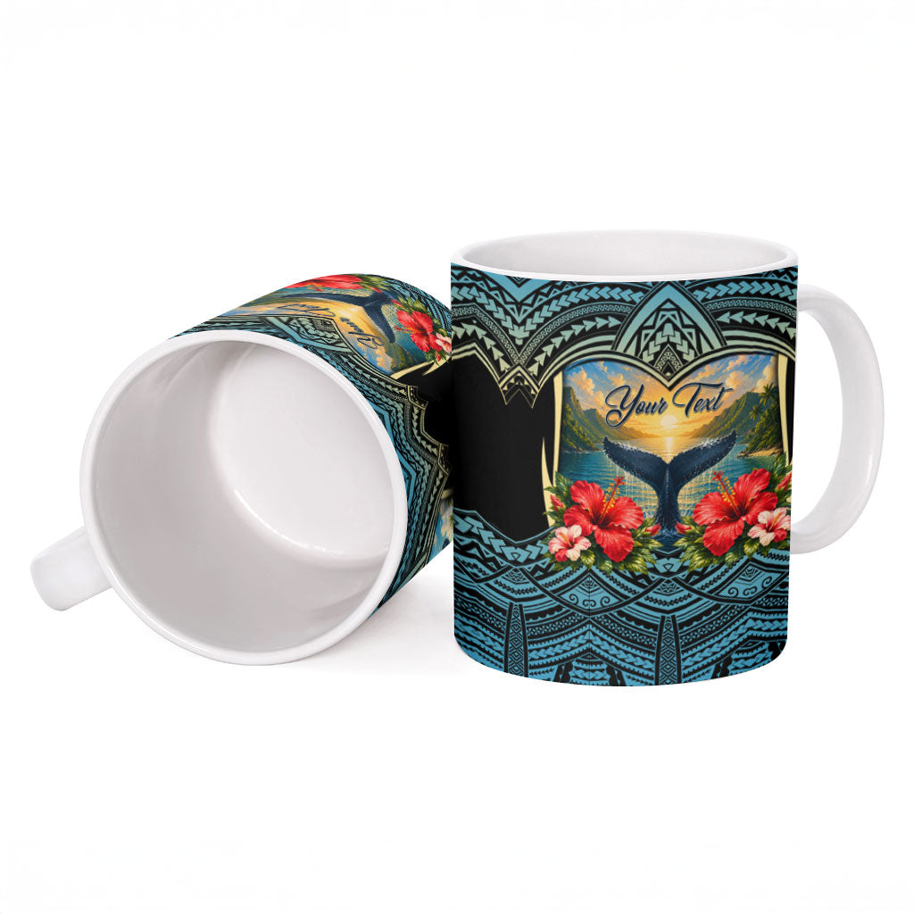 Personalized Masefau American Samoa Whale Ceramic Mug Polynesian Tribal Pattern Tropical Hibiscus