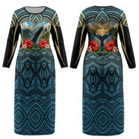Personalized Masefau American Samoa Whale Couples Matching Long Sleeve Bodycon Dress and Hawaiian Shirt Polynesian Tribal Pattern Tropical Hibiscus