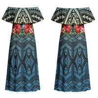 Personalized Masefau American Samoa Whale Couples Matching Off Shoulder Maxi Dress and Hawaiian Shirt Polynesian Tribal Pattern Tropical Hibiscus