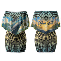 Personalized Masefau American Samoa Whale Couples Matching Off Shoulder Short Dress and Hawaiian Shirt Polynesian Tribal Pattern Tropical Hibiscus