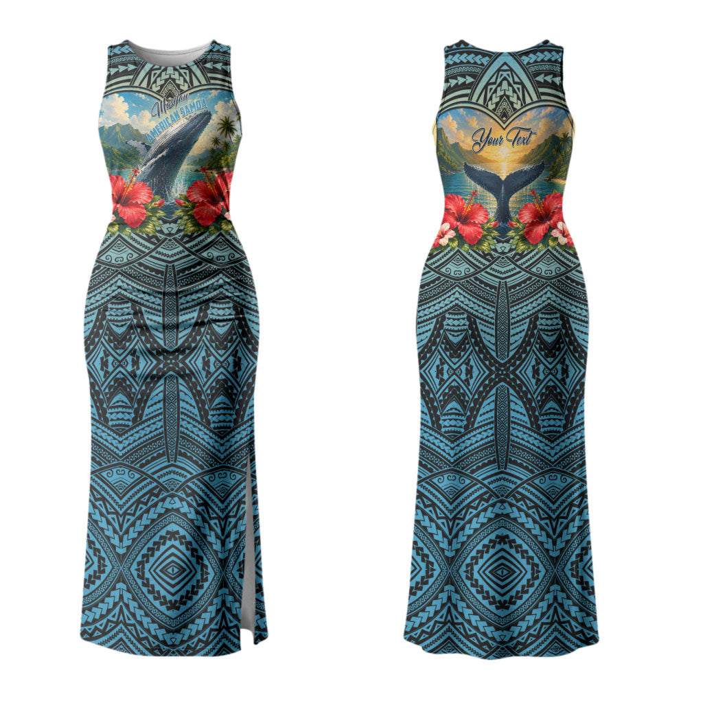 Personalized Masefau American Samoa Whale Couples Matching Tank Maxi Dress and Hawaiian Shirt Polynesian Tribal Pattern Tropical Hibiscus