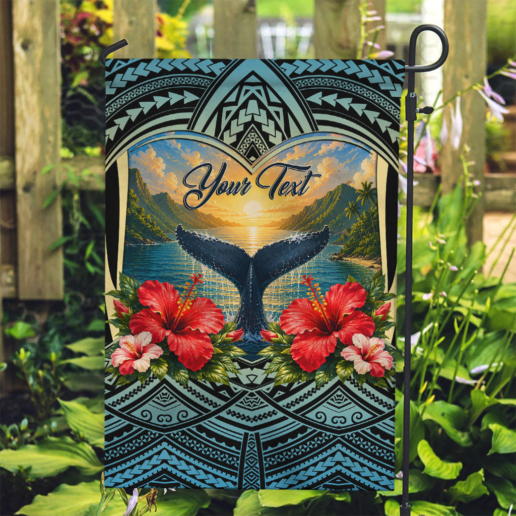 Personalized Masefau American Samoa Whale Garden Flag Polynesian Tribal Pattern Tropical Hibiscus