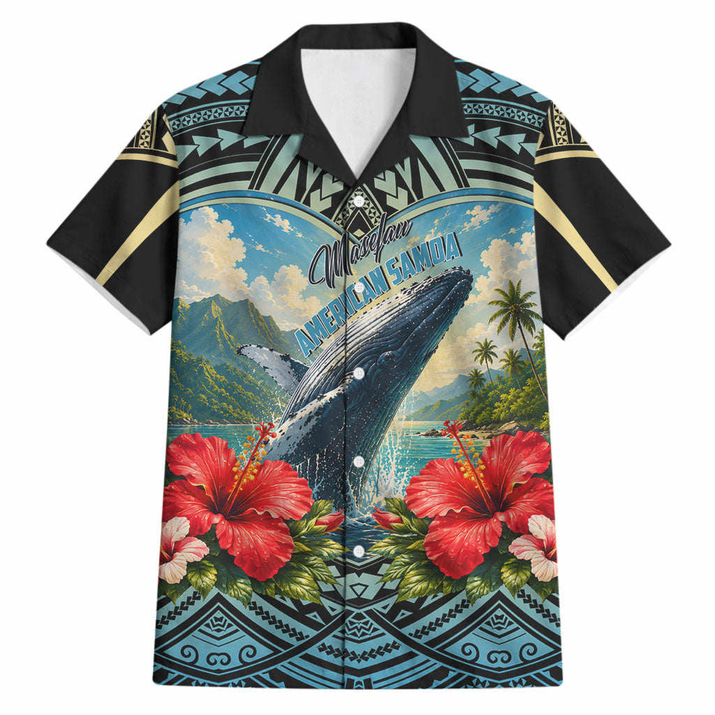 Personalized Masefau American Samoa Whale Hawaiian Shirt Polynesian Tribal Pattern Tropical Hibiscus