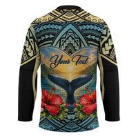 Personalized Masefau American Samoa Whale Hockey Jersey Polynesian Tribal Pattern Tropical Hibiscus
