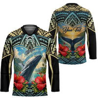 Personalized Masefau American Samoa Whale Hockey Jersey Polynesian Tribal Pattern Tropical Hibiscus