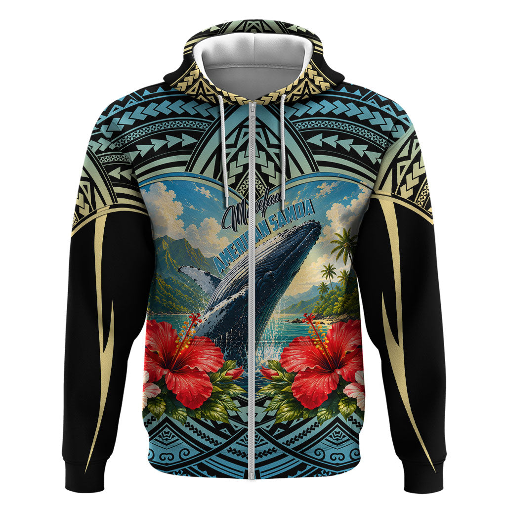 Personalized Masefau American Samoa Whale Hoodie Polynesian Tribal Pattern Tropical Hibiscus