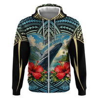 Personalized Masefau American Samoa Whale Hoodie Polynesian Tribal Pattern Tropical Hibiscus
