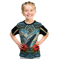 Personalized Masefau American Samoa Whale Kid T Shirt Polynesian Tribal Pattern Tropical Hibiscus
