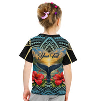 Personalized Masefau American Samoa Whale Kid T Shirt Polynesian Tribal Pattern Tropical Hibiscus