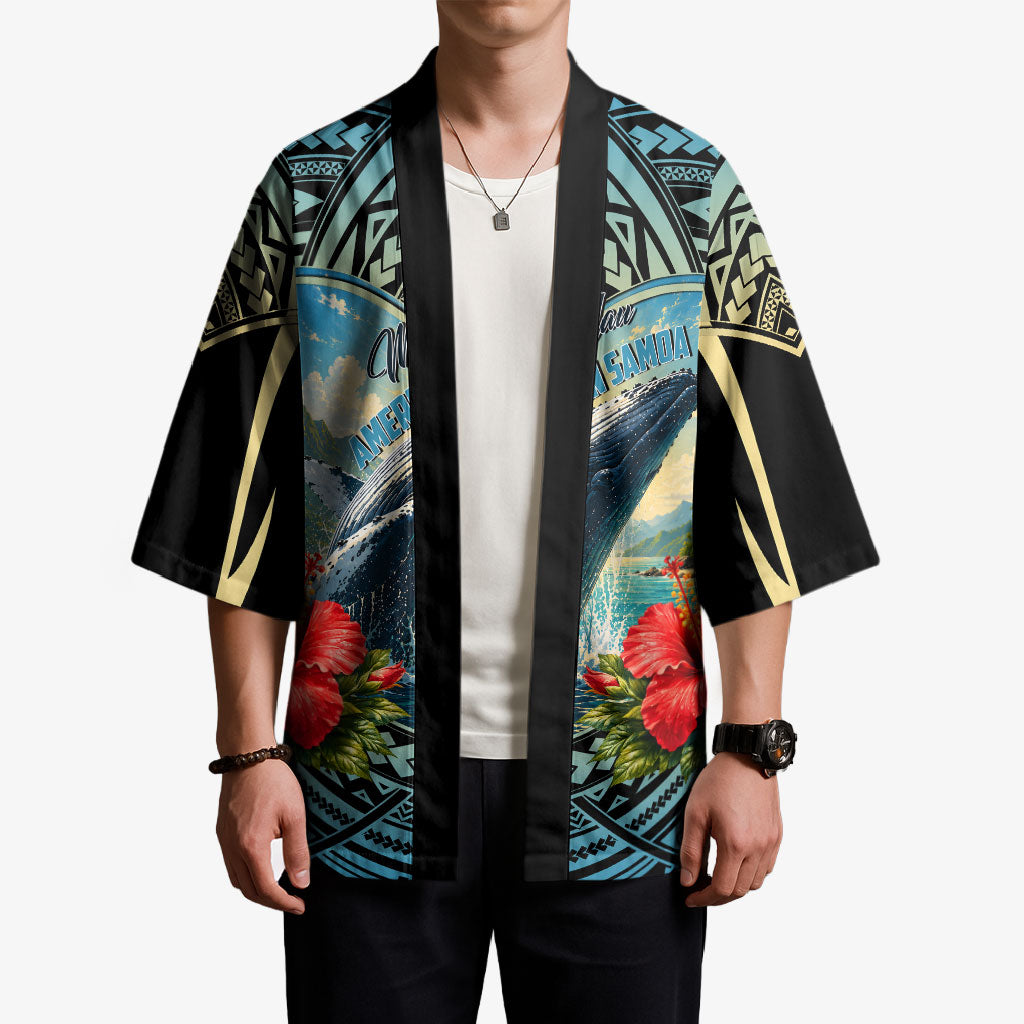 Personalized Masefau American Samoa Whale Kimono Polynesian Tribal Pattern Tropical Hibiscus