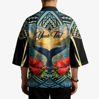 Personalized Masefau American Samoa Whale Kimono Polynesian Tribal Pattern Tropical Hibiscus
