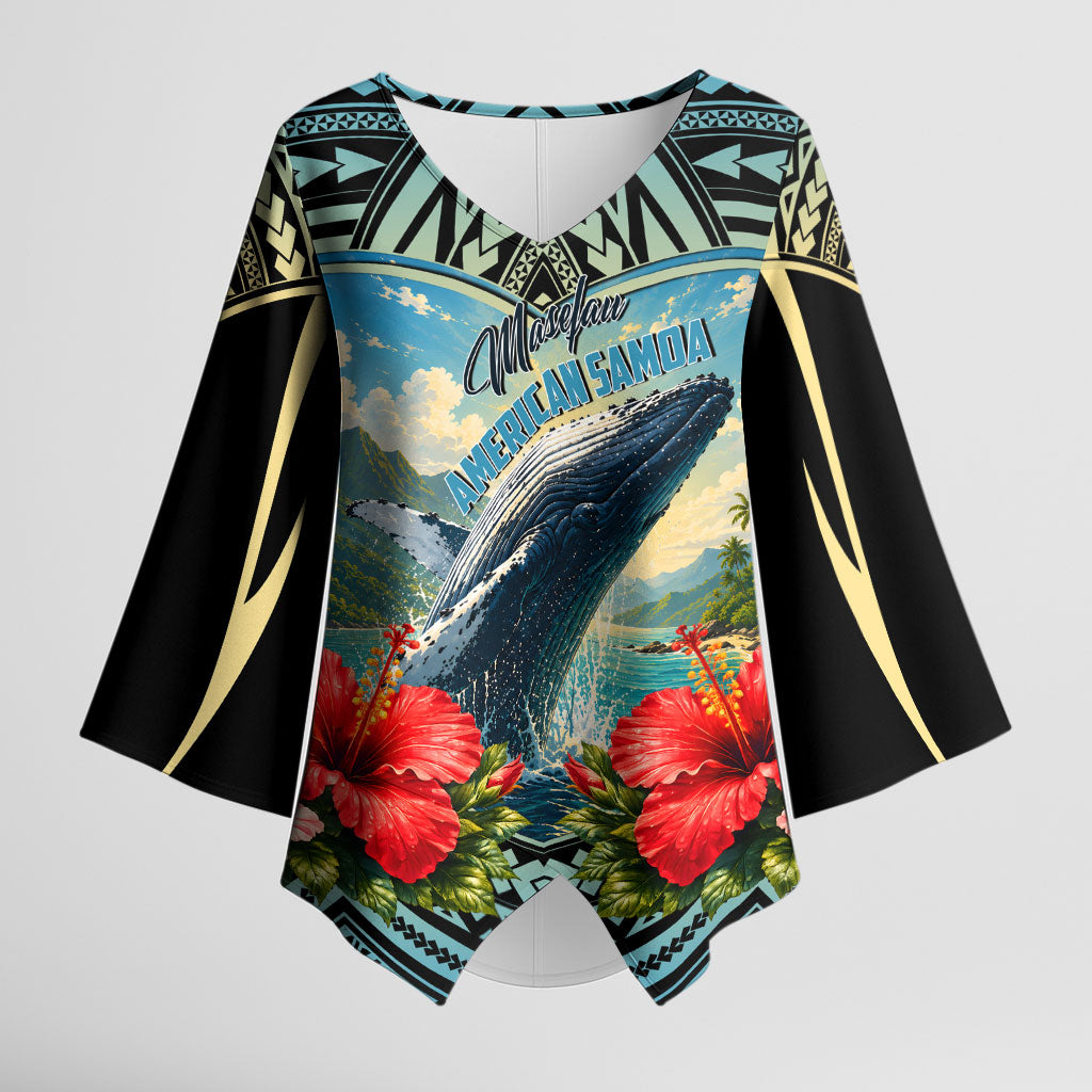 Personalized Masefau American Samoa Whale Kimono Sleeve Blouse Polynesian Tribal Pattern Tropical Hibiscus