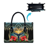Personalized Masefau American Samoa Whale Leather Bag Polynesian Tribal Pattern Tropical Hibiscus